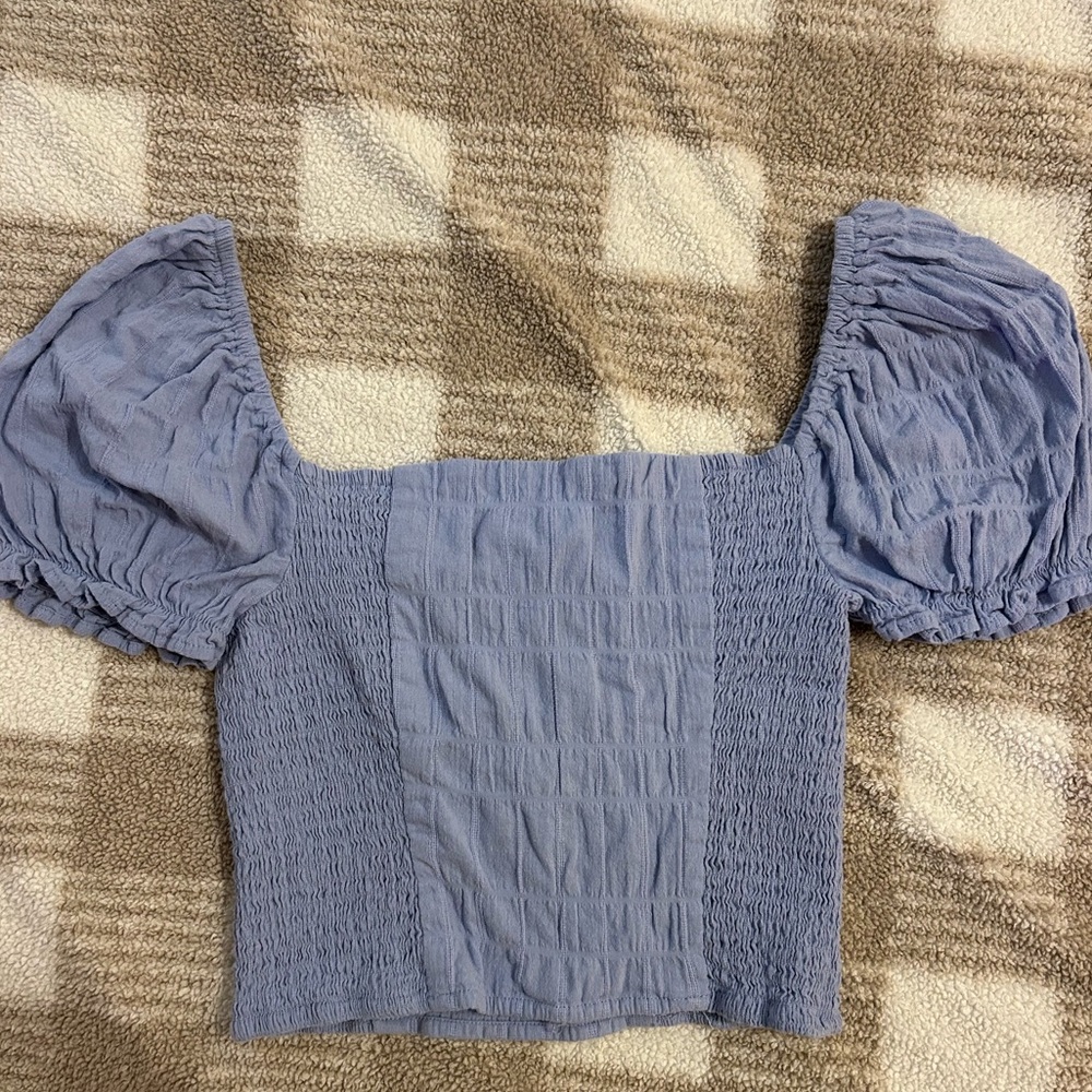 forever 21 blue puffy sleeve top